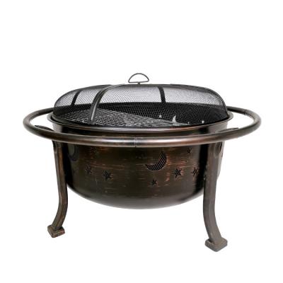 China Steel Fire Stocked Heating Pit Bowl In The Middle Garden Pit Set Outdoor Dining Set Wood Burning Fire for sale