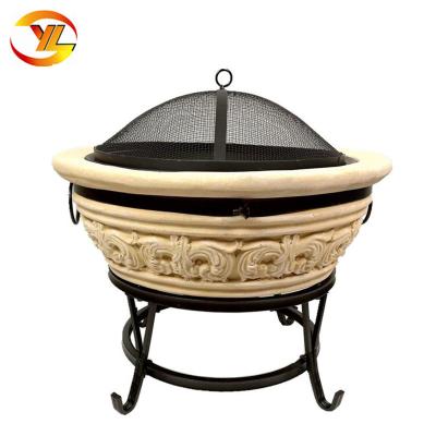 China Easily Assembled Hot Wood Burning Charcoal Wood Burning Outdoor Fire Pit Fireplace Circular OEM Sale Ceramic BBQ Grill for sale