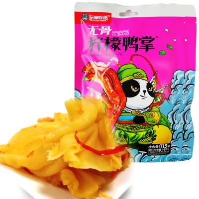 China Natural Boneless Lemon Duck Feet 115g Bag Pickled Pepper Duck Feet Duck Spicy Meat Snacks Meat Snacks for sale