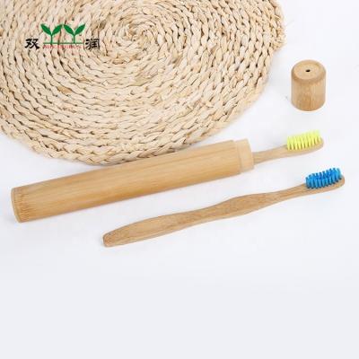 China BT-TC-001 Biodegradable bamboo tube packaged travel bamboo toothbrush for sale