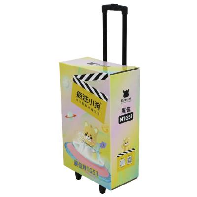 China Recycled Materials Customized Logo Printed Supermarket Promotion Use Cardboard Paper Package Trolley Box With Wheels for sale