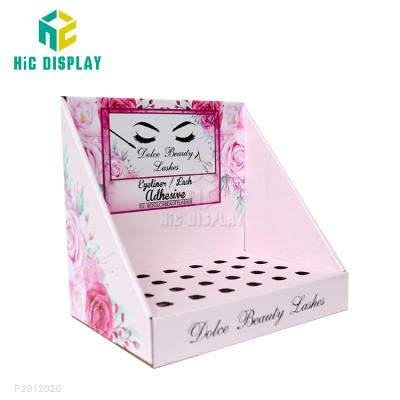 China 300GG CNNB + HIC Flute Customize POP Cosmetic Cardboard Lipsticks Eyelash Brush Counter Display For Lipstick for sale