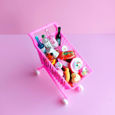 China Mini Toy Hot Selling Supermarket Handcart Children Presents Dollhouse Decoration Mini Shopping Carts Accessories for sale