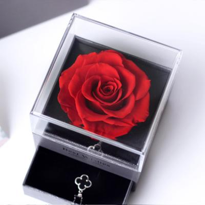 China Rose Mother Day Gifts Preserved 2021 Recyclable Valentines Lover Mothers Day Customized Clear Jewelry Box Mothers Day Gift Set for sale