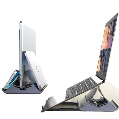 China Easy Installation 2 in 1 Vertical Laptop Stand for MacBook Air Pro Stand Silicone Non-Slip Bracket Foldable Tablet Notebook Stand for sale