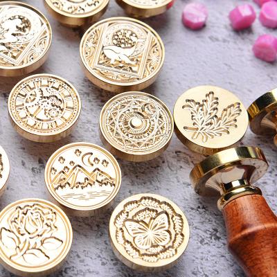 China Wax Sealing Stamp Round Head Wax Seal Stamp Kit Removable 30mm Brass Wax Stamp Heads Wax Sealing Stamp Round Head Brass For Wedding Envelopes Crafts for sale