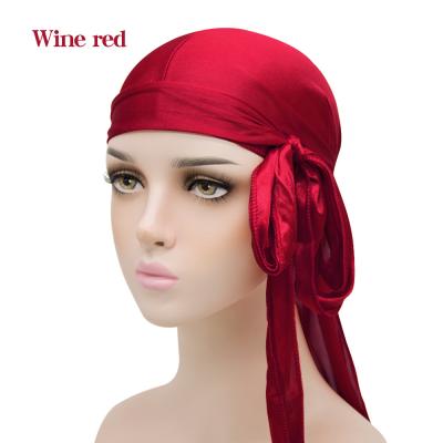 China 2020 Soft/Warm/Comfortable/Eco-Friendly Hot Selling Silky Durag For Men Women Headwrap Make-Rags Headwraps With Extra Long Tail And Wide Straps for sale