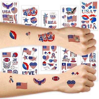 China 10 Sheets Temporary Patriotic Face Tattoos 4th July American Flag Tattoo Sticker Independence Day Waterproof Temporary Tattoos for sale