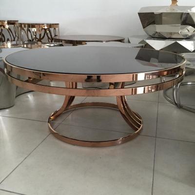 China (Other) Gold Modern Design Centerpiece Adjustable Glass Table Around Glass Coffee Table for sale