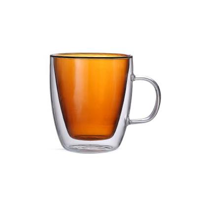 China Viable factory wholesale and retail sell double wall glass tea cup with handle for sale