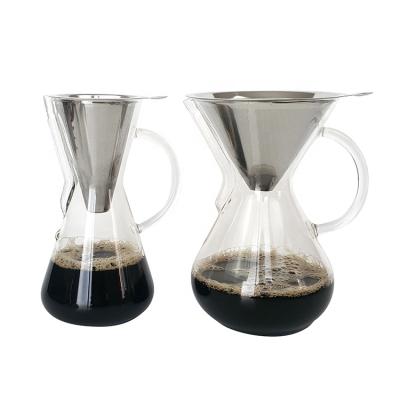 China Fine Mesh Sustainable Stainless Steel Pour-Over Coffee Filter Dripper For Coffee Carafe Glass Cup Set for sale