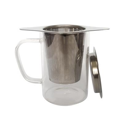 China Sustainable Glass Tea Cup Strainer Mug With Ultra Fine Mesh Filter And Stainless Steel Lid for sale