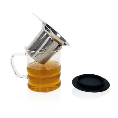 China Sustainable Stainless Steel Silicon Tea Infuser Flow Device Set With Drinking Glass Tea Cup Mug for sale