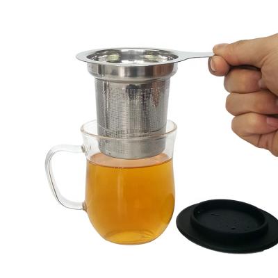 China Viable Custom Logo Glass Tea Cup Stainless Steel Infuser Set With Lid And Handle for sale