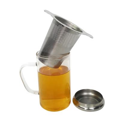 China 304 stainless steel glass tea cups with strainer and stainless steel tea lid for loose tea leaves for sale