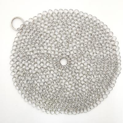 China Sustainable Stainless Steel Cast Iron Chainmail Scrubber Jar Scrubber Cleaner With Ring for sale