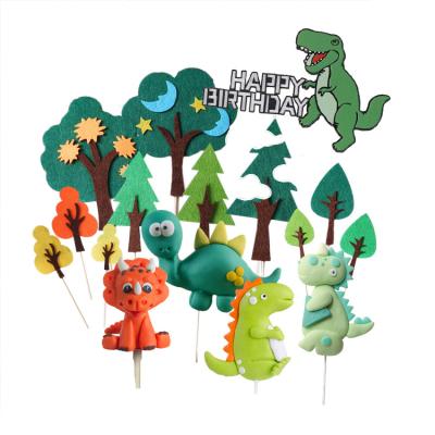 China Soft Topper Set Felt Forest Cupcake Toppers Cake Decoratiom Clay Dinosaur Theme Happy Birthday Cake Topper For Kids Baby Shower Party Decoration Card for sale