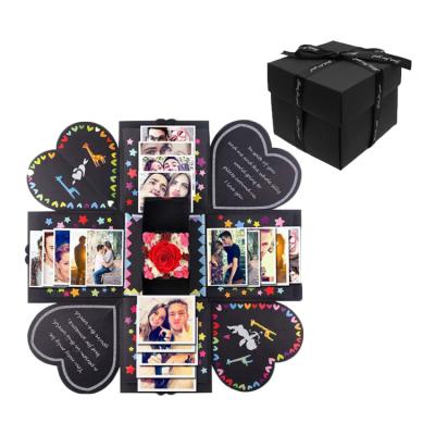 China Square Explosion Gift Box Packing Set Surprise Diy Photo Album Box Recyclable Exploding Paper Packing Box For Couples Birthday Wedding for sale