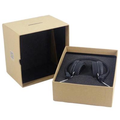 China Recycled Materials Kraft Paperboard Cardboard Earphones Headphones Hard Headphone Packaging Box With Black Tray for sale