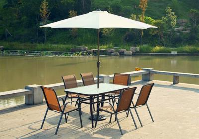 China 2.75M Family Outdoor Wooden Sunbrella Patio Umbrellas With Table And Chairs for sale