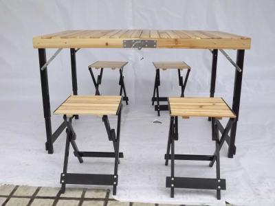 China Wood Folding Camping Table And Chairs Easy Set Up With Aluminium Alloy Frame for sale