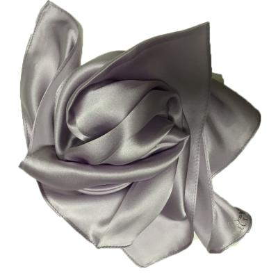 China Square Plain Color Custom Hair Silk Satin Head Scarf With Logo Print for sale