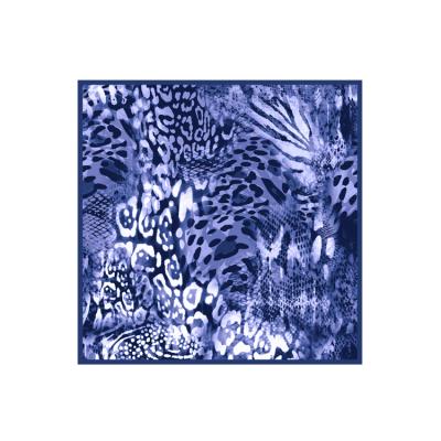 China Wholesale Square Hair Printed Square Blue Leopard Silk Scarf for sale