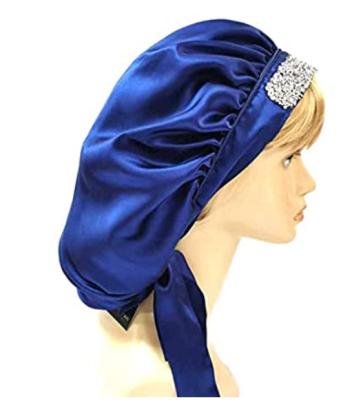 China Character Extra Large Size Soft Bling Silk Hoods Sleep Cap Satin Rhinestone Smooth Nightcap for sale