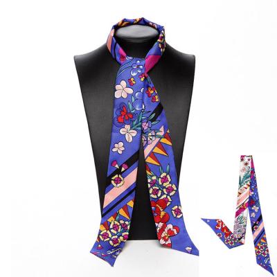 China Hot Sale Long Custom Digital Printed 100% Silk Skinny Scarf for sale