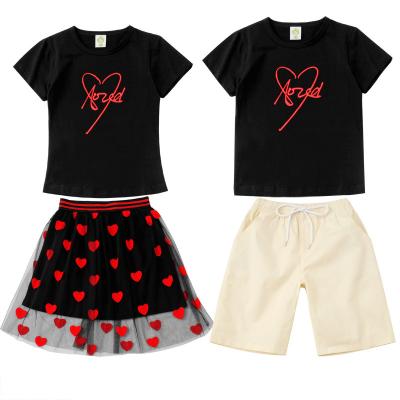 China Breathable Black Gauze Skirt Short Sleeve Shorts Travel Vacation Parent-child Equipment Couples Outfit for sale