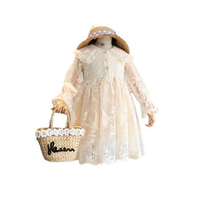 China Autumn Breathable New Children's Long Sleeve Lace Dress Solid Color Princess Dress for sale