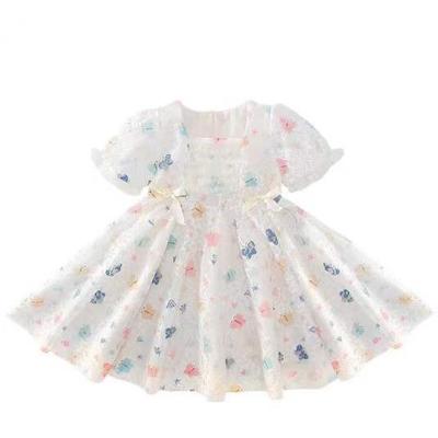 China New Summer Style Girl Bubble Sleeve Dress Butterfly Lace Skirt Princess Skirt Washable for sale