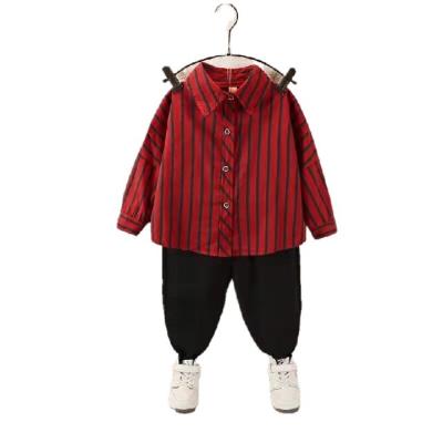 China Boys and girls casual spring and autumn vertical stripe two-piece shirt casual pants set for sale