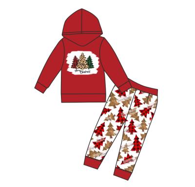 China Winter Autumn Three Children's Christmas Clothes Plaid Tree Dressing Casual Red Hooded Suit Children for sale