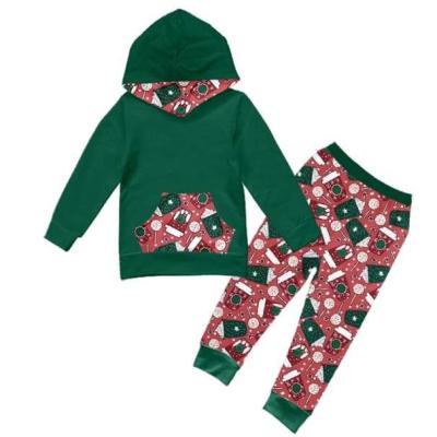 China Children's Casual Clothing Winter Autumn Hoodie Green Long Sleeve Tops And Pants Suit Children's Clothing for sale