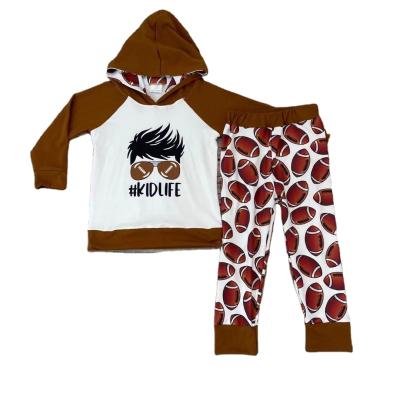 China Custom Casual Kids Life Winter Autumn Style Brown Brown Hoodie And Long Sleeve Rugby Pants Children's Clothes for sale