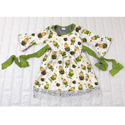 China Anti-wrinkle Yawoo St. Patrick's Day Long Sleeve Kids Girls Boutique Dresses With Belt Baby Dress for sale