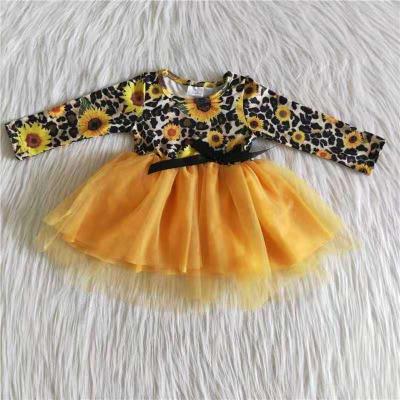 China Viable Sunflower Tulle Spring Autumn Winter Toddler Girls Clothing Baby Yellow Dress for sale