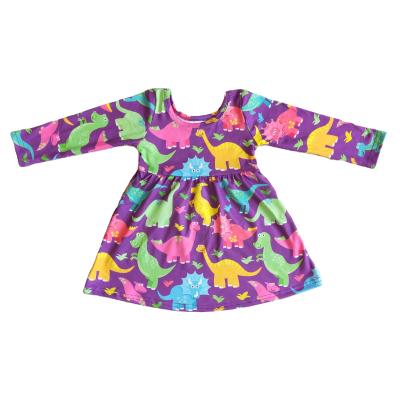 China Viable rts style spring autumn children's clothing dinosaur print long sleeve dress girl's clothes for sale