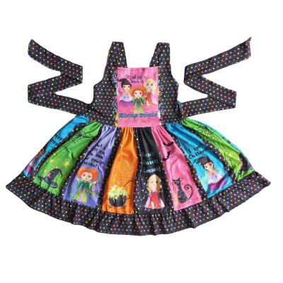 China Sustainable Girl's Summer Autumn New Design Spliced ​​Black Dresses Lace Up Skirt Kids Clothing for sale