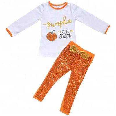 China Babies Summer Outfit Fashion Kids Girls Thanksgiving Day Sequin New Pants Party Dress Kids Clothes Set for sale