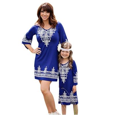 China Yawoo wholesale mommy and me Anti-wrinkle fashionable knitted boho style women knee length and girls dresses for sale