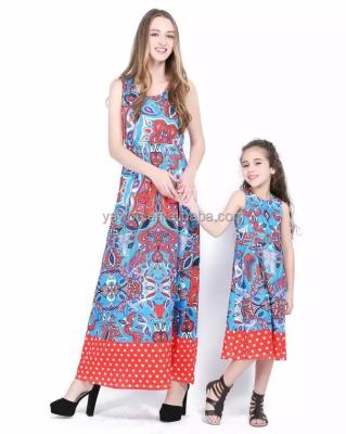 China Yawoo Viable Wholesale Mommy and Me Women Sleeveless Summer Floral Print Dresses and Baby Dresses for sale