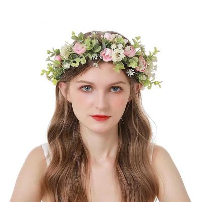 China New Design Eucalyptus Hair Accessories Teabag Green Plant Leaf Flower Garland Hair Wreath Head Wedding Silk Headband Wedding for sale