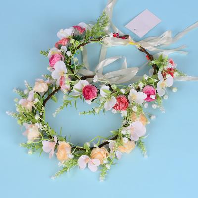 China Hair Accessories Wholesale Women Girls Rose Head Bride Bohemian Wedding Garland Artificial Corolla for sale