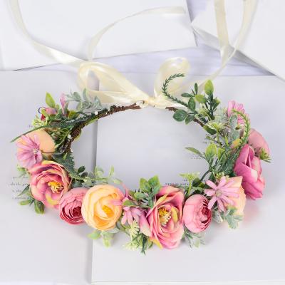 China Women's Hair Accessories Simulation Artificial Simulation Hair Accessories Women's Floral Hair Garland Wreath Wedding Wreath Wedding Floral Bract Headband Bride for sale