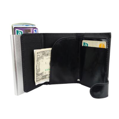 China RFID PU Men's Leather Wallet Blocking Automatic Credit Card Holder Aluminum Box for sale