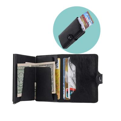 China Aluminum RFID Matel PU Leather Pop Up Business Credit Card Man RFID Blocking Wallet for sale