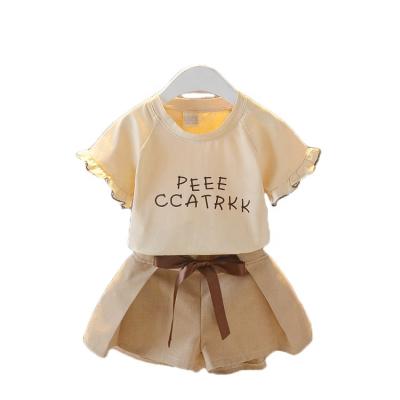 China Summer Casual Foreign Style Suit Girl Children Fashionable Shirt Shorts Sports Two Piece Set for sale