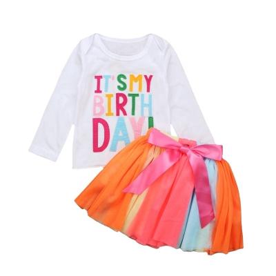 China Girl Washable My Birthday Printing Shirt Tutu Skirt Dress Outfit Set for sale